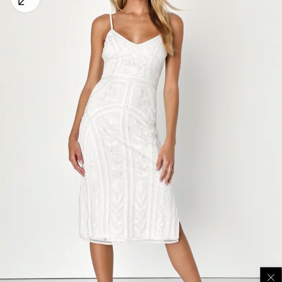 Lulus White Sequin Embroidered Sleeveless Midi Dress, Size S - Picture 1 of 6
